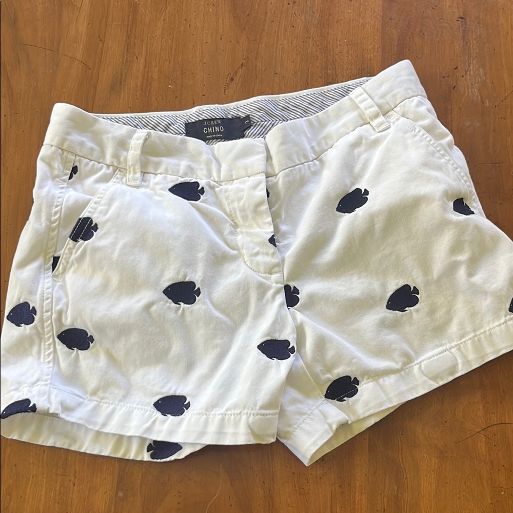 J. Crew White and Black Bermuda Fish Shorts Preppy Style